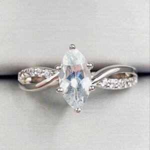 Genuine Pale Blue Aquamarine Marquise Cut Twist Ring